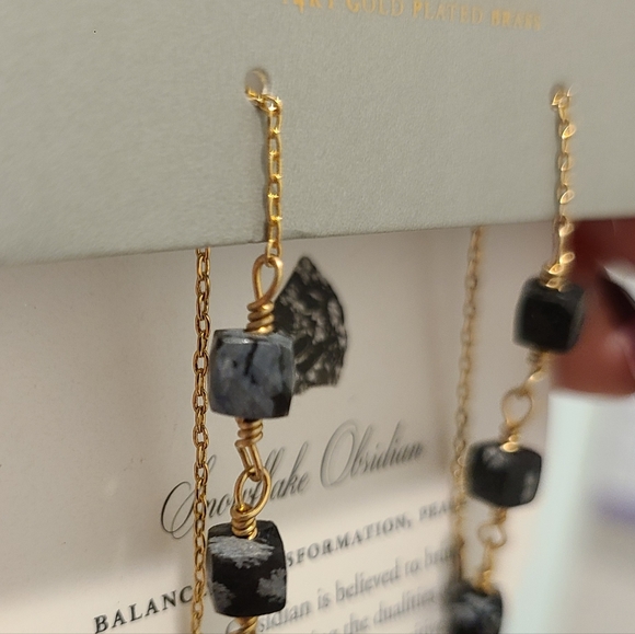 LUNA NORTE 14K GOLD PLATED ON BRASS CHANDELIER SNOWFLAKE OBSIDIAN GEMSTONE - Picture 7 of 12